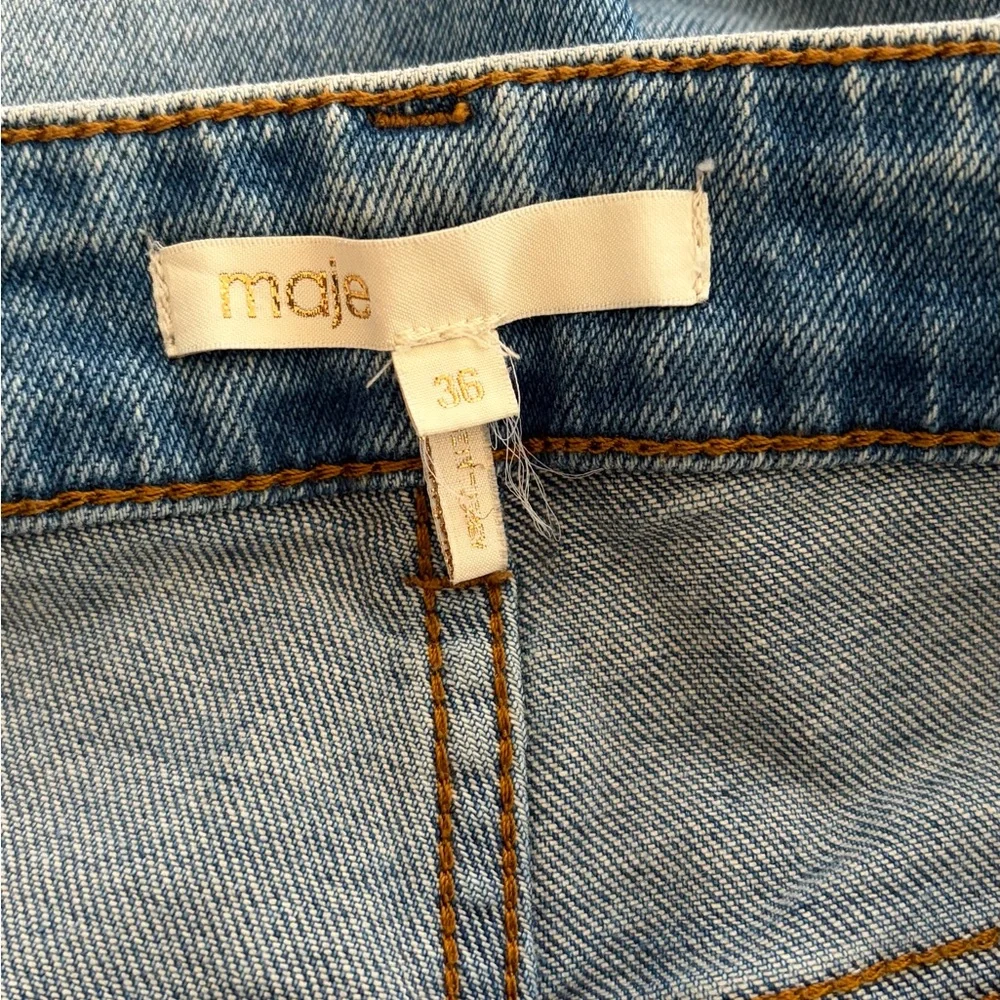 Maje Medium Blue Ankle Button-Hem 5 pocket Crop Jeans size EU 36.